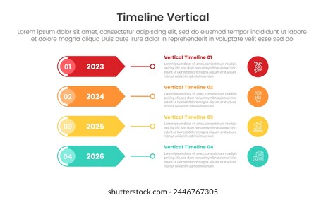 vertikale Zeitleiste Meilenstein Infografik Vorlage Banner mit rundem Rechteck und scharfem Pfeil mit 4-Punkt-Liste-Informationen für Slide-Präsentation Vektorgrafik