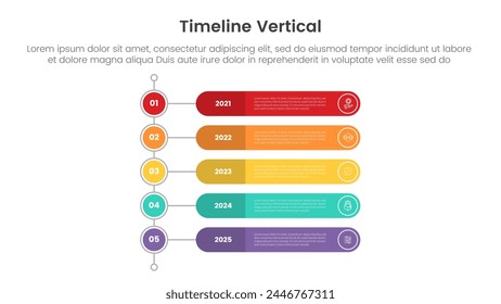 vertical timeline milestone infographic template banner with round rectangle and circle line connection with 5point list information for slide presentation vector