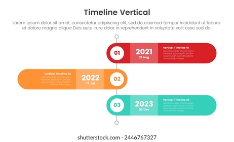 vertikaler Meilenstein-Infografik-Vorlage-Banner mit rundem Rechteckfeld entgegengesetzt zur Richtung mit 3-Punkt-Listen-Informationen für die Vektorgrafik der Folienpräsentation