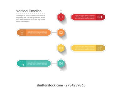 Anuncio de Plantilla de infografía de hito de línea de tiempo de Vertical con información de lista de 4 puntos para la presentación de diapositivas.