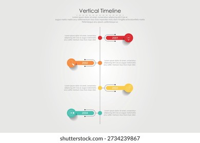 Anuncio de Plantilla de infografía de hito de línea de tiempo de Vertical con información de lista de 4 puntos para la presentación de diapositivas.