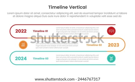 vertical timeline milestone infographic template banner with line connection circular with 3point list information for slide presentation vector