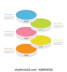 Vertical timeline round colorful 3D stage podium segment Infographic with text. Template. Flat design. White background. Isolated. Vector illustration