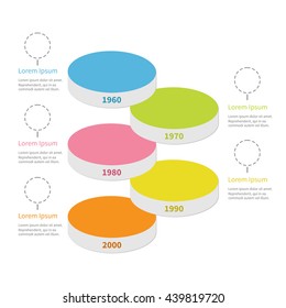 Vertical timeline round colorful 3D stage podium segment Infographic with empty dash line circles and text. Template. Flat design. White background. Isolated. Vector illustration
