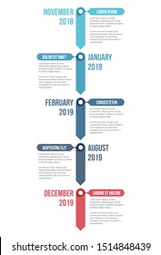 Vertical timeline template with five arrows, infographic template for web, business, presentations, workflow or process diagram, vector eps10 illustration