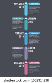 Vertical timeline template with five arrows, infographic template for web, business, presentations, workflow or process diagram, vector eps10 illustration