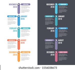 Vertical Timeline Template With Five Arrows, Infographic Template For Web, Business, Presentations, Workflow Or Process Diagram, Vector Eps10 Illustration