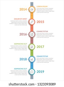 Vertical Timeline Template With Icons, Six Elements, Vector Eps10 Illustration