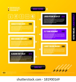 Vertical timeline template on bright yellow background. EPS10