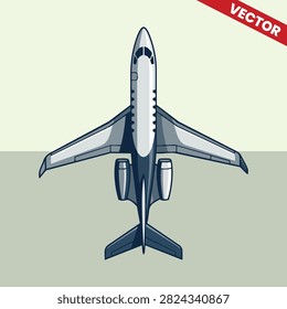 Vertical Top View Dark Blue Private Jet Vector Executive Airplane Commercial Jetliner Aviation Graphic Corporate Charter Travel Luxury Vehicle Illustration Modern High Altitude Flight Design