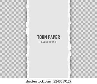 Vertical torn paper with soft shadow on transparent background