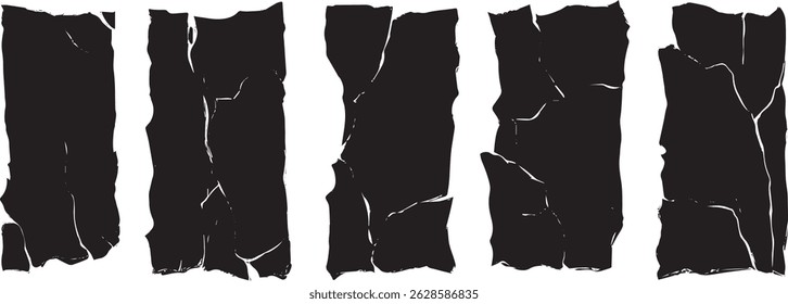 Vertical Torn Paper or Tape Silhouettes, Grunge Ripped Texture Set for DIY Collage, Poster Design, and Zine Art