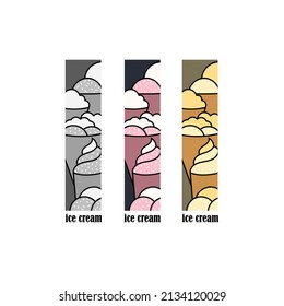 Vertical Trademark, Logo With The Image Of A Stylized Ice Cream In A Rectangle In Different Colors For Business, Ice Cream Parlor.