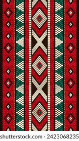 Vertical Traditional Arabian Sadu Weaving Pattern In Red Black And White Sheep Wool by Craitza