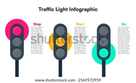 Vertical Traffic Light Infographic Featuring Stop, Start, and Go Vector Illustration