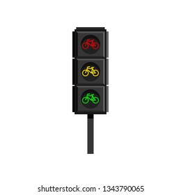 Vertical traffic light with motorcycles figures isolated on white background
