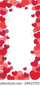 Vertical transparent frame with cute red hearts scattered throughout. Can be used for Valentine's Day, weddings, etc.