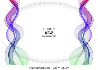 Vertical transparent light green blue pink wave on white background, design element