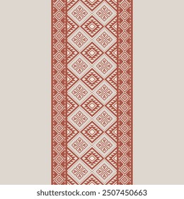 Vertical Tribal Navajo Native American Pattern with Repeating Geometric Motifs in Red and Cream