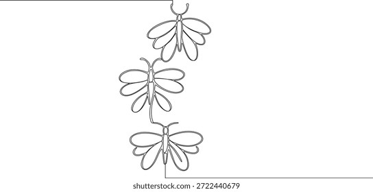 Trío de Vertical de mariposas en diseño de arte de línea continua simple