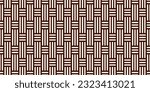 Vertical triple basketweave seamless pattern. Brown basket weave bamboo texture on white. Simple monochrome background. Vector abstract illustration