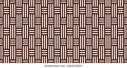 Vertical triple basketweave seamless pattern. Brown basket weave bamboo texture on white. Simple monochrome background. Vector abstract illustration