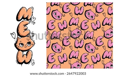 Vertical t-shirt print and seamless pattern with the word 