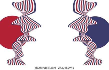 Vertical twisted striped ribbon on a white background, poster with American color symbols.