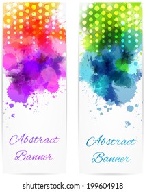 Vertical two banners with abstract color splashes and modern dots design