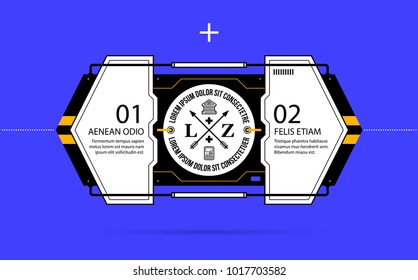 Vertical two options template with hi-tech elements in geometric industrial/techno style on deep blue background