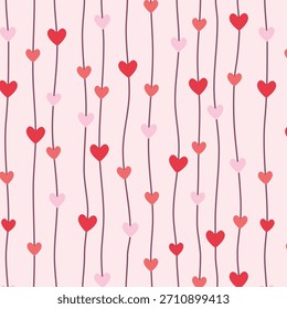 Vertical Valentine Heart Line Pattern with Cute Red and Pink Love Strings