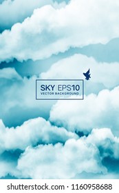 Vertical vector background with watercolor blue-white sky and clouds. The image can be used to design a banner, flyer and postcard.