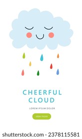 Vertical  vector banner with funny cloud. Template with text and button.