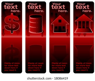 Vertical vector banners showing stock market crisis icons (text shown is placeholder- easily removed)