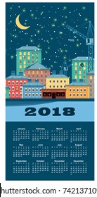 vertical vector calendar 2018 winter snowy night city