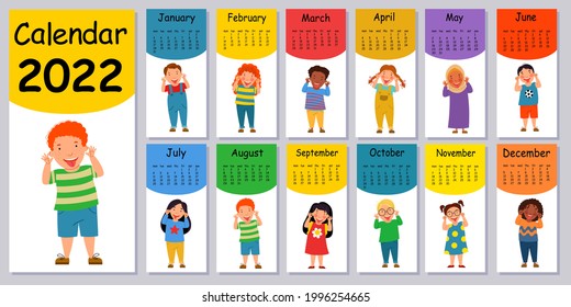 Vertical vector calendar design template for 2022, flat design.