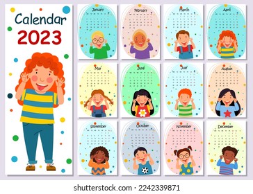 Vertical vector calendar design template for 2023, flat design.