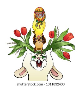 Vertical vector cartoon greeting card easter consept.