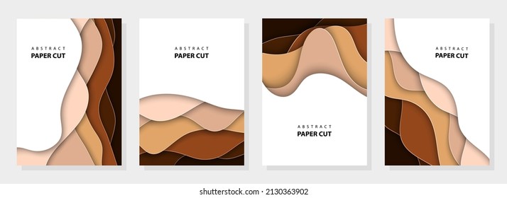 Volantes vectoriales verticales con diferentes tonos de piel de papel cortar formas de ondas. Estilo de papel abstracto 3D, diseño de diseño para folletos, carteles, impresiones, decoración, tarjetas, portada de folletos, banners.