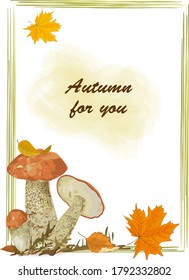 Vertical vector frame with forest mushrooms to decorate your projects and congratulations