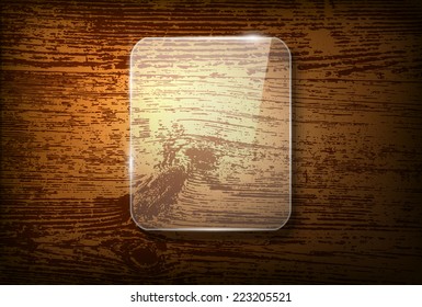 Vertical vector glass frame on vintage wooden background