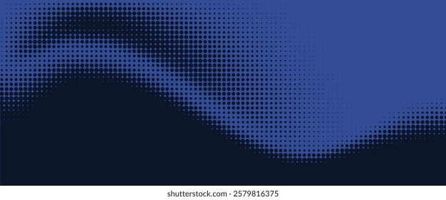 Vertical vector gradient deep dark blue comic pop-art halftone background template, texture. Vector illustration Geometric vintage monochrome fade wallpaper. Pop art print. Dotted retro pattern.