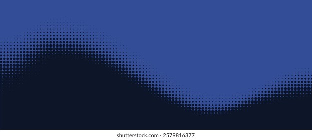 Vertical vector gradient deep dark blue comic pop-art halftone background template, texture. Vector illustration Geometric vintage monochrome fade wallpaper. Pop art print. Dotted retro pattern.