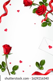 Vertical vector greeting cards with realistic roses, can be used as invitation card for wedding, birthday and other holiday, easy to make other patterns and sets