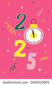 Vertikale Vektorillustration. 2025 Frohes Neues Jahr. Frohe Weihnachtsmusiken. Vektorillustration für Grußkarte, Einladung, Web Banner, Social Media Banner, Marketingmaterial. Vektorillustration