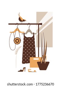 vertical vector illustration card cute home interior cozy apartment