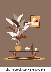 vertical vector illustration card cute home interior cozy apartment