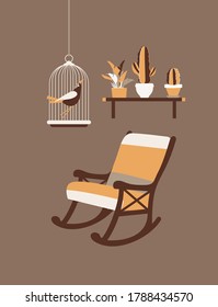 vertical vector illustration card cute home interior cozy apartment