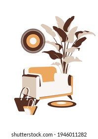 vertikale Vektorgrafik-Karte süß Wohnzimmer, gemütliche Wohnung weißer Hintergrund einzeln