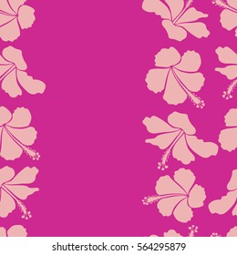Vertical Vector illustration. Vector hibiscus flower seamless pattern in magenta and pink colors and copy space (place for your text).